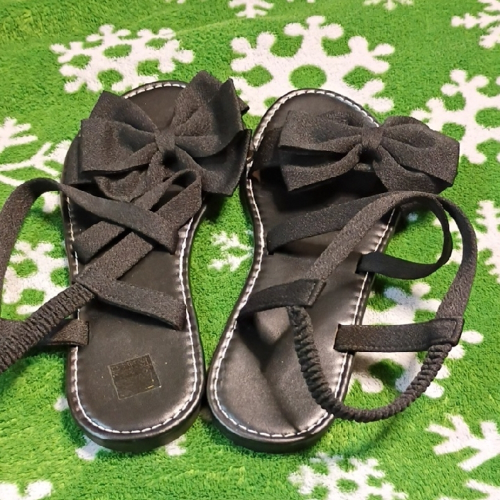 Black Strappy Sandals with Bows